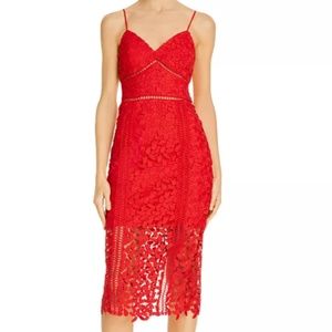 Bardot Red Lace Midi Dress